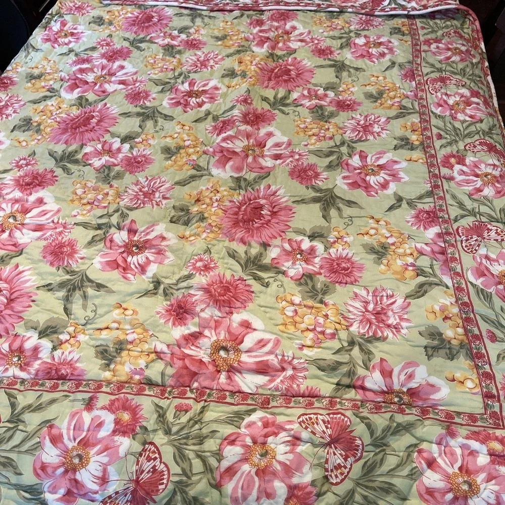 April Cornell QUEEN Size Quilt + 2 EURO Shams Pillow Cover Bedding Primavera New